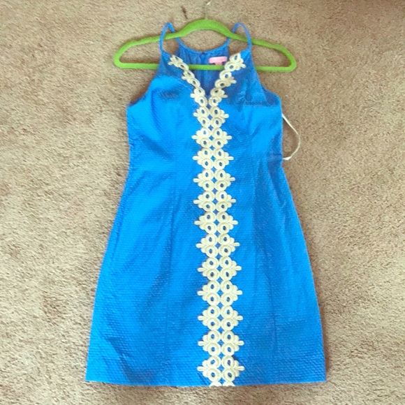 Lilly Pulitzer | Dresses | Lily Pulitzer Blue Dress With Gold Design |  Poshmark
